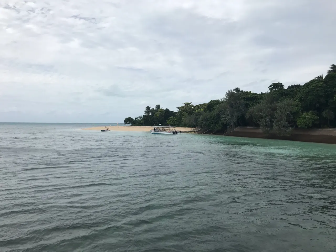 Het strand en de begroeiing van Green Island bij Cairns