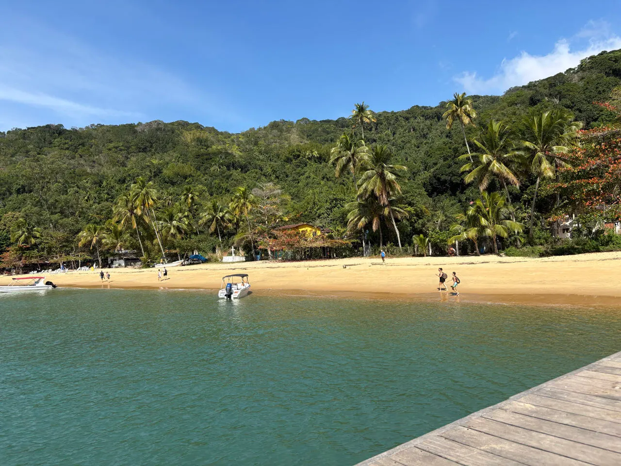 Witte strand met palmbomen op weg naar Praia Lopes Mendes