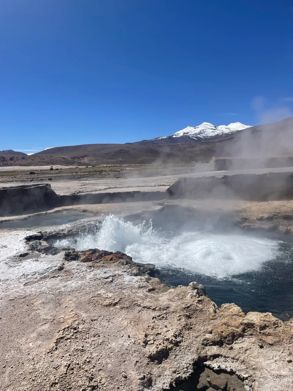 Opstijgende stoom uit een geiser bij El Tatio in de Atacama-woestijn