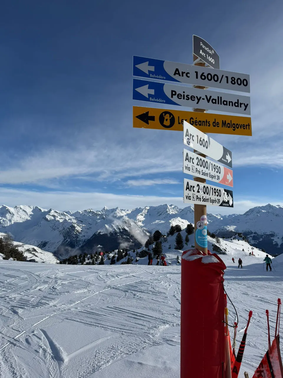 Pistebordjes in Les Arcs richting Arc 1600, Arc 1800 en Peisey-Vallandry