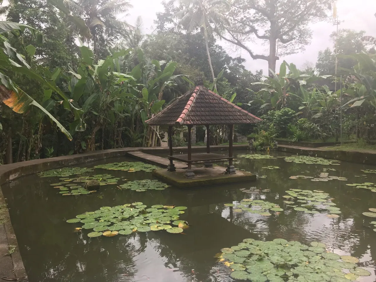 Lotusvijver met een klein paviljoen bij de Goa Gajah tempel