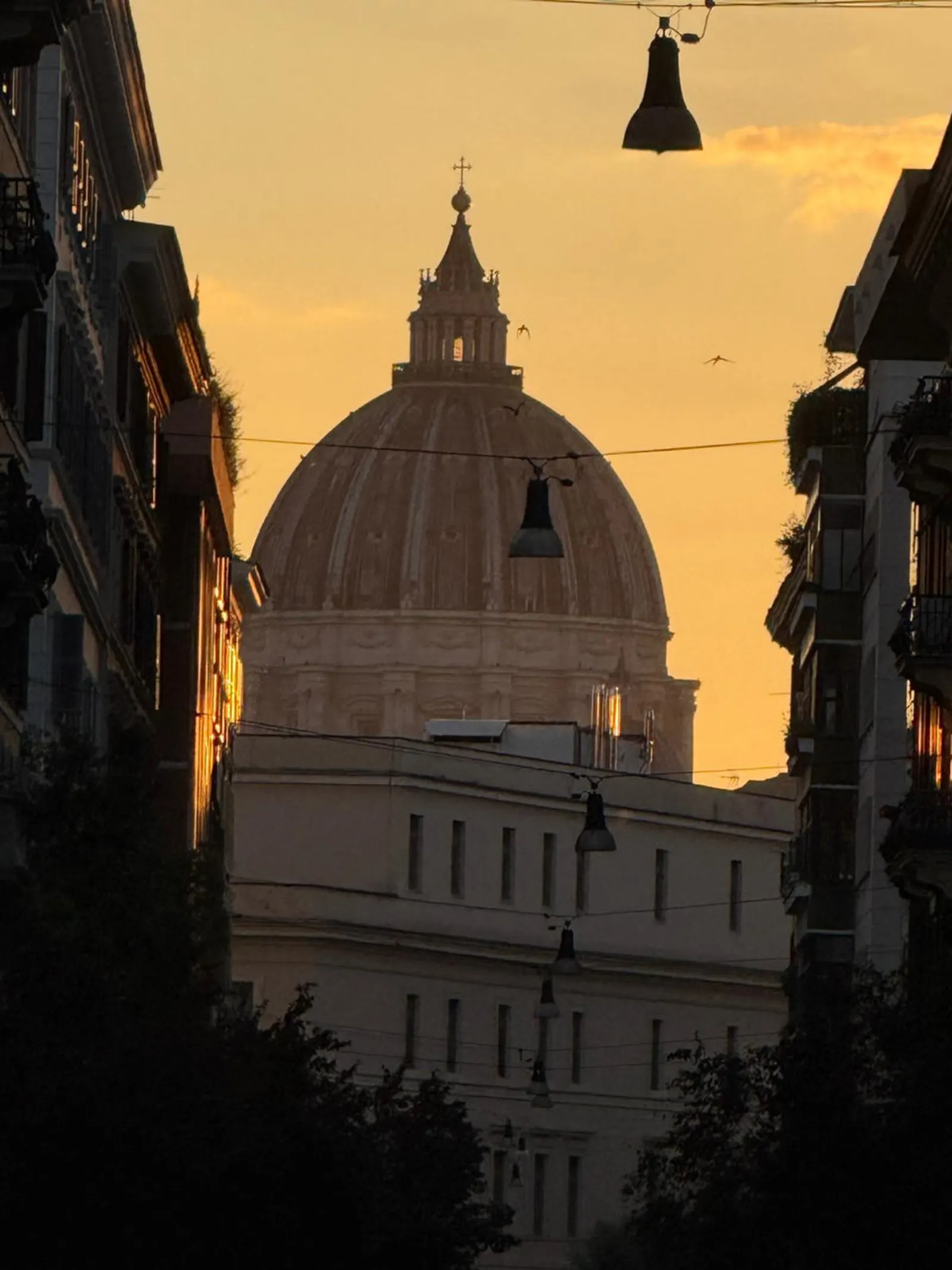 De koepel van de Sint Pieter in Rome in het gouden avondlicht