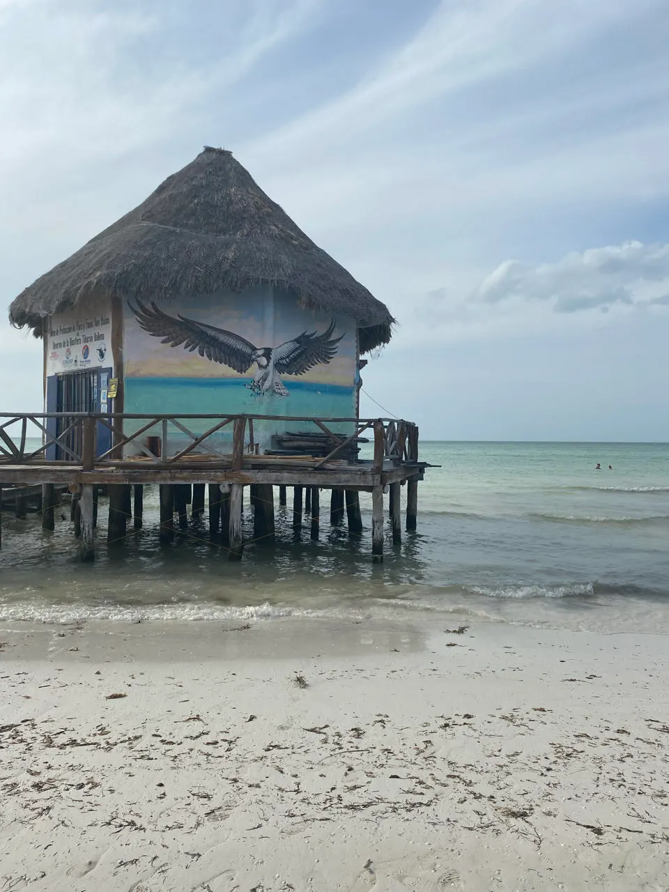 Strandbar op palen aan het water van Holbox