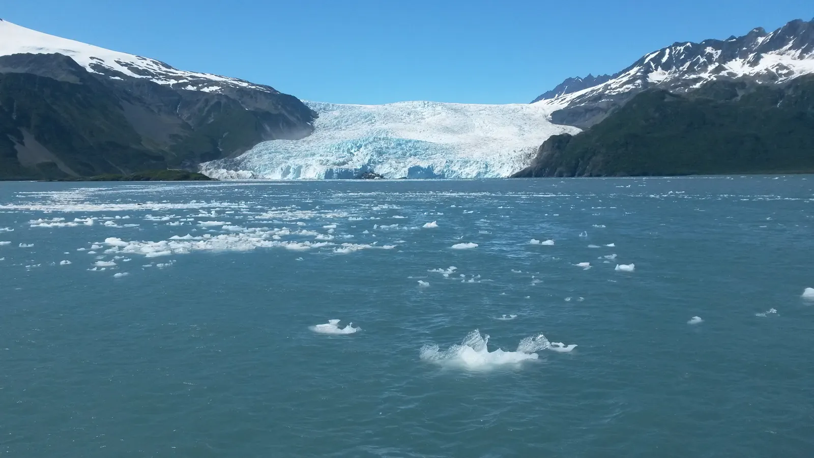 Een gletsjer die uitmondt in het water in de Kenai-fjorden